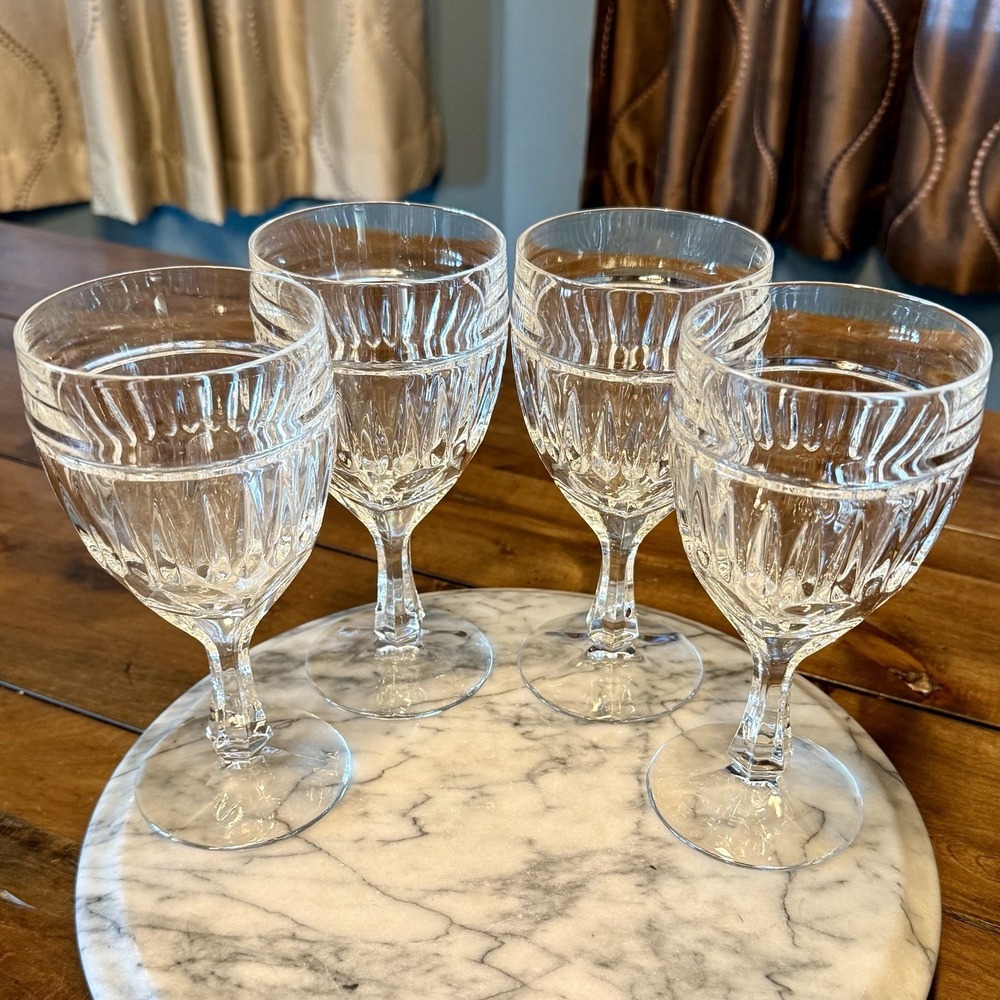 4pc VTG Action Industries Crystal AI-1 Goblet Vertical Cuts 7"‎ Slovenia Crystal